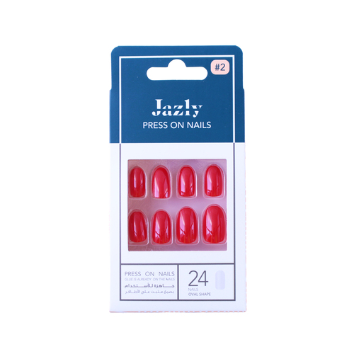 جازلي، أظافر جاهزة بيضاوي لون أحمر 24 قطعة، 2