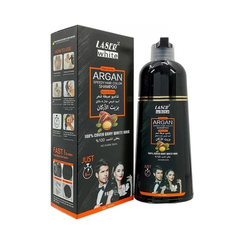 ليزر وايت شامبو صبغ الشعر السريع بزيت الأرجان، أسود طبيعي، 420 مل - الصورة 2